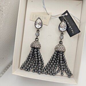 Fabulous Swarovski Crystal Unique Tassel Pierced Earrings New in box 3.25" long